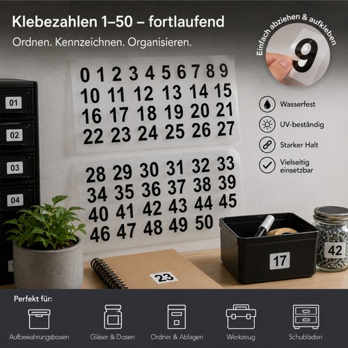 Klebezahlen set 50 - set, 1-50